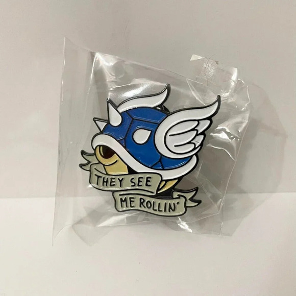 Mario Kart Blue Shell They See Me Rollin Enamel Metal Pin Double Rubber Backing - Picture 8 of 8